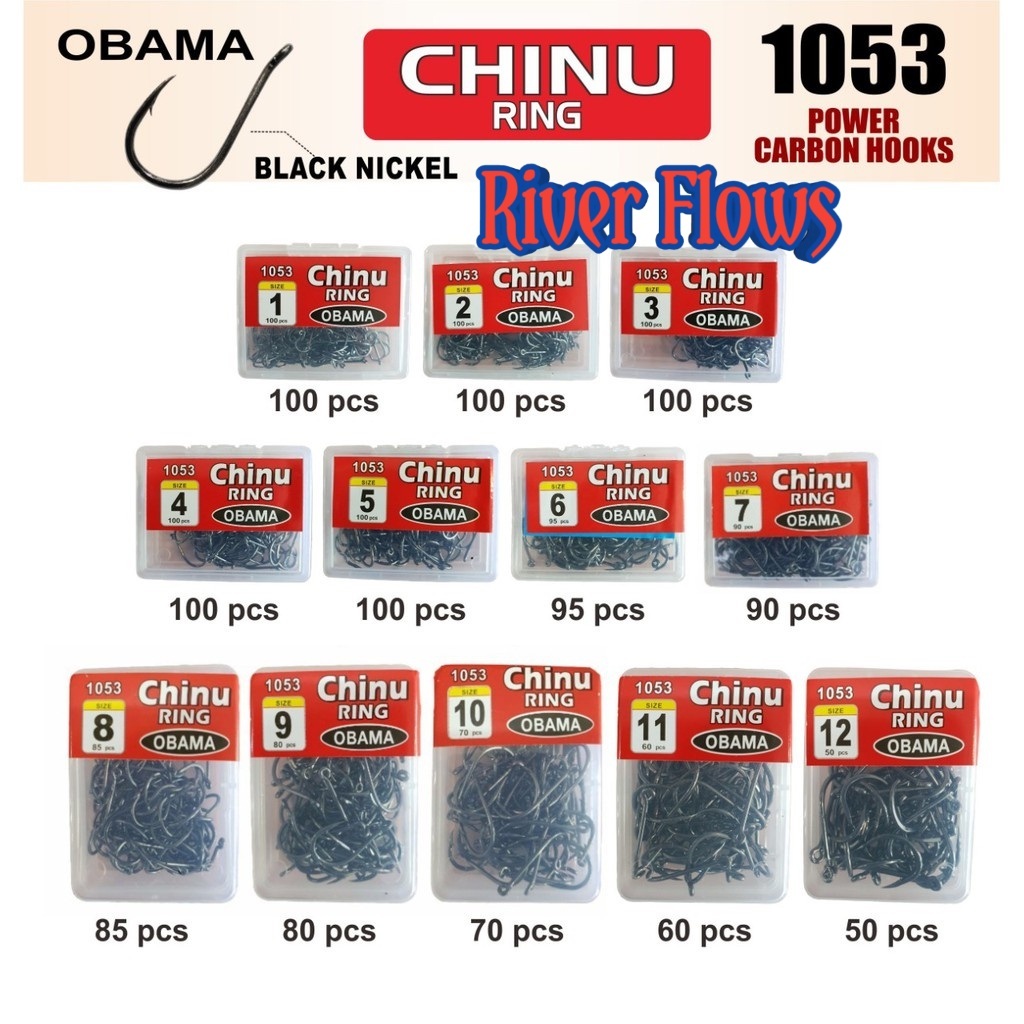 MATA CHINU RING OBAMA 1053 เบ็ดตกปลา No.1- 15 สีดํา NICKEL POWER CARBON HOOKS Obama 1053 เบ็ดตกปลา