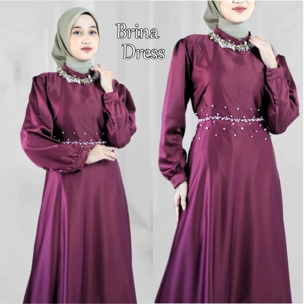Brina Dress Maxi Satin Silk Premium Simple Wedding Dress Modern Party Dress ล่าสุดผู้หญิง Gamis