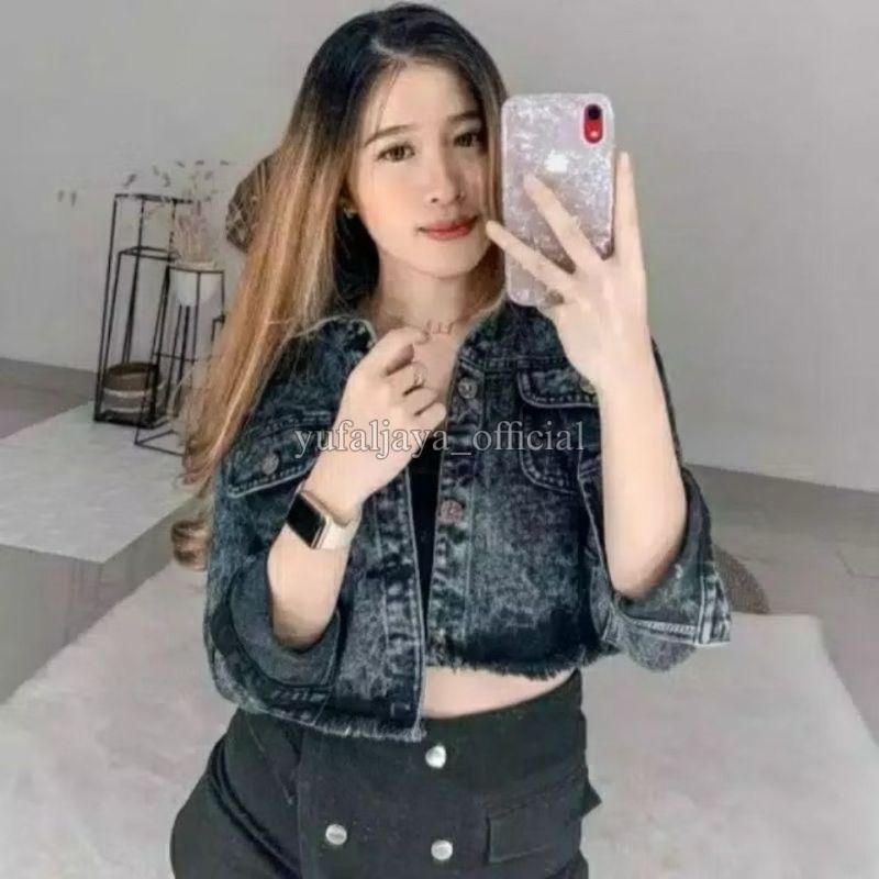 CROPS เสื้อแจ็คเก็ตยีนส์สําหรับผู้หญิงและผู้ชาย AGED 5-8 ปี//CURRRENT RAWIS CROPS JACKET