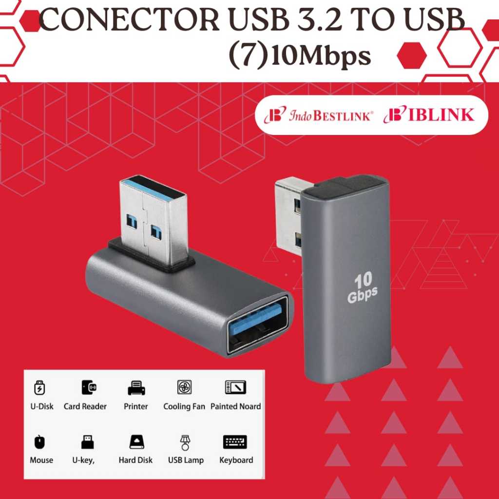 ขั้วต่อ USB ชายกับหญิง 90 องศา 7 ด้านซ้าย / 90 องศามุมซ้าย USB 3.2 Extension 10Gbps