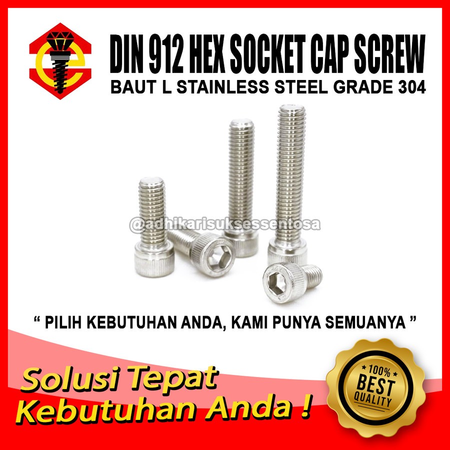 SS 304 / Bolt L M8x50 / Hex Socket Stainless M8 Pitch 1.25 Key L 6