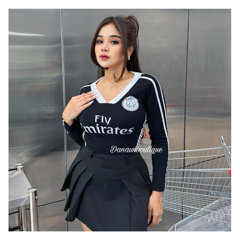 Emirates เสื้อครอปซี่โครงแขนยาวผู้หญิง