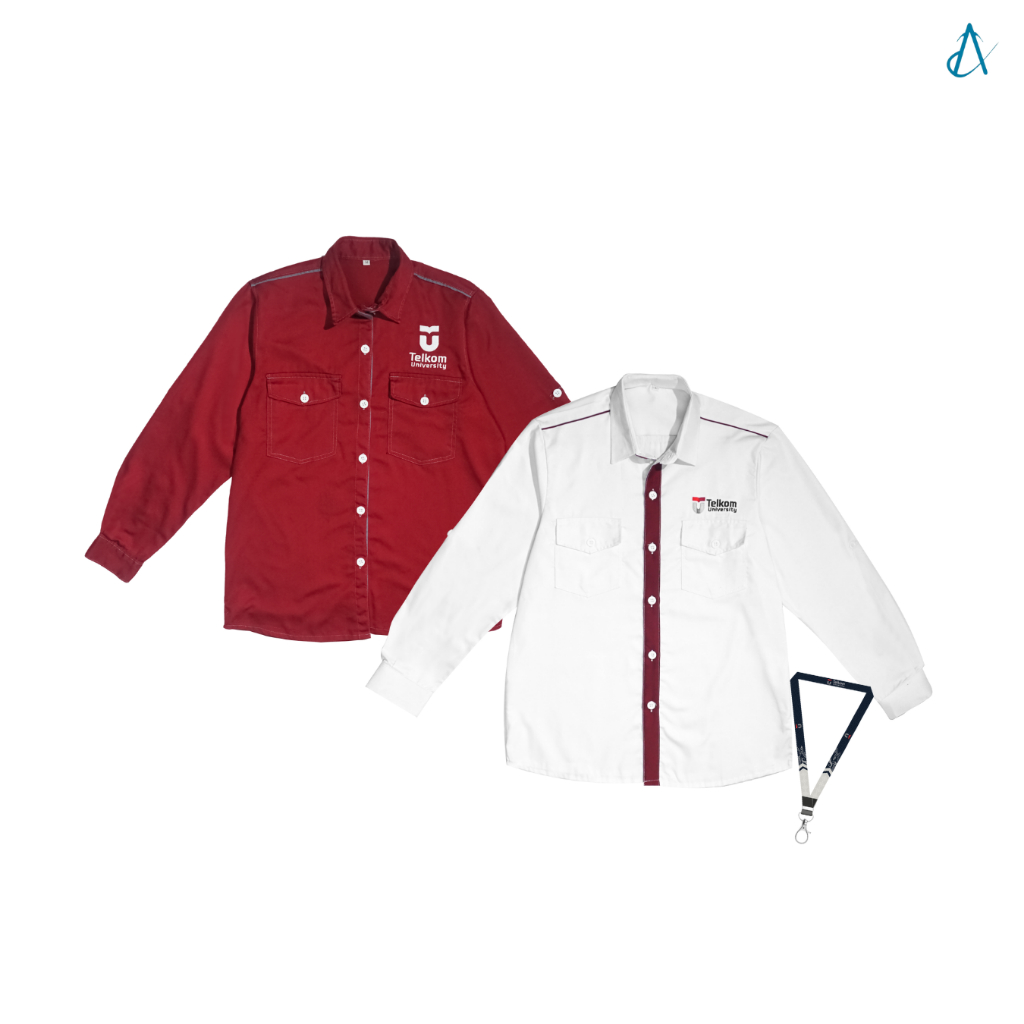 MERAH KEMEJA Telkom University Uniform Shirt White & Red Shirt (Bundling) [Askara.atr]