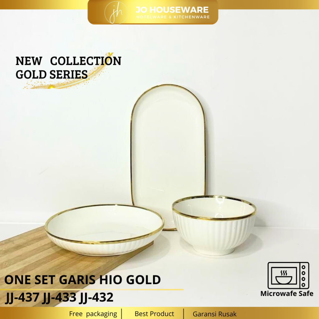 เฉพาะหรูหราพรีเมี่ยมเซรามิค Gold List Hio Line Bowl Plate SET Hotelware สไตล์ยุโรปอเนกประสงค์ JJ432 