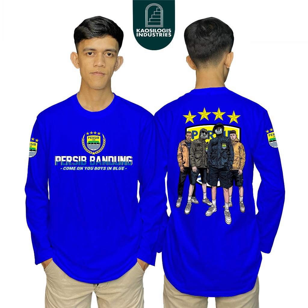 Persib Back To Back Come On You เสื้อยืดแขนยาวเด็กชายสีฟ้า V2 4 Star Cotton Combed 30s NC DTF หน้าจอ