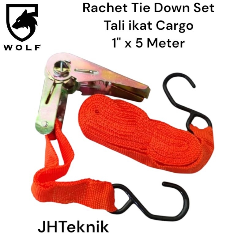 JHTeknik RACHET TIE DOWN 1"x5M WOLF/TALI Binding Goods 1x5Meter WOLF 100% ต้นฉบับ