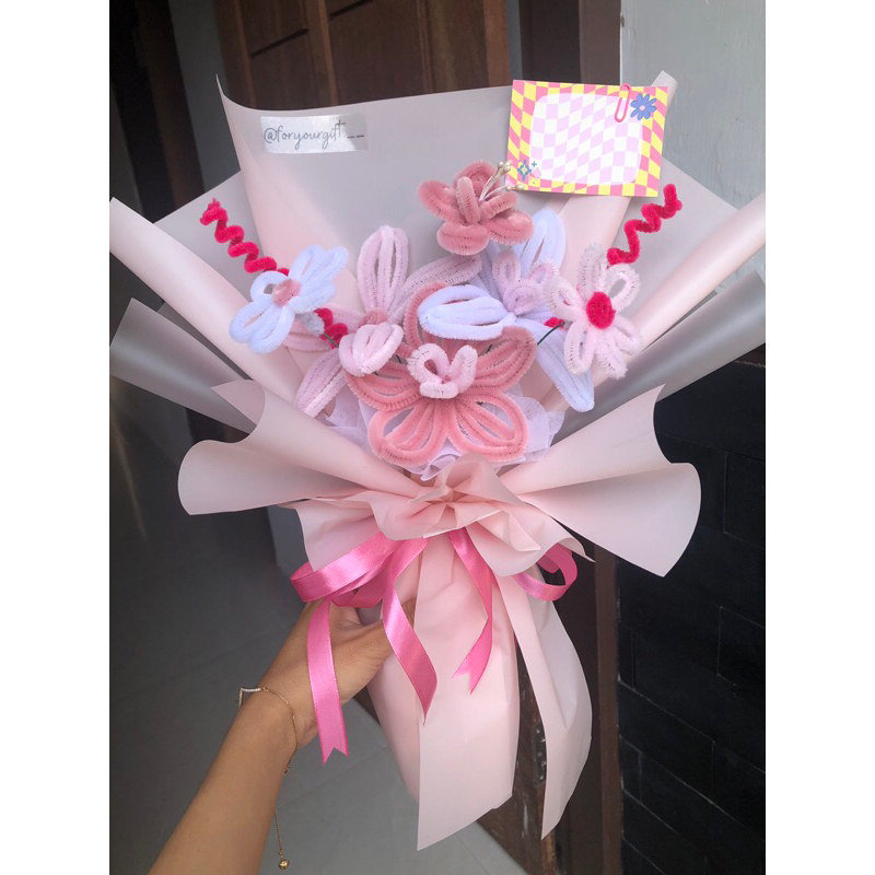 GRADUATION BOUQUET / FEATHER WIRE FLOWER BOUQUET / PIPE CLEANER FLOWERS BOUQUET (ฟรีแพ็ค+การ์ดลด)