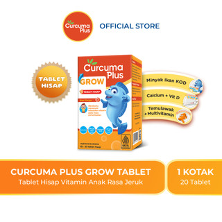 Curcuma Plus Grow Vitamin Tablet Hisap Membantu Pada Masa Pertumbuhan & Perkembangan Anak Rasa Jeruk @20 Tablet