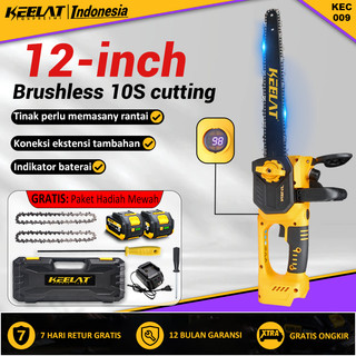 KEELAT KEC009 12 Inch Brushless Gergaji Cordless Chainsaw Gergaji Mesin Lithium Gergaji Rantai Elektrik Portable Genggam Lithium
