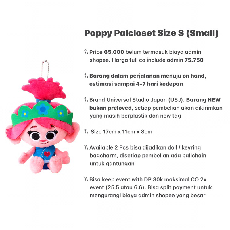 GANTUNGAN อ่านคําอธิบาย - Plushie Bagcharm Poppy Trolls Pokeuni Palcloset ตุ๊กตาตุ๊กตาพวงกุญแจพวงกุญ