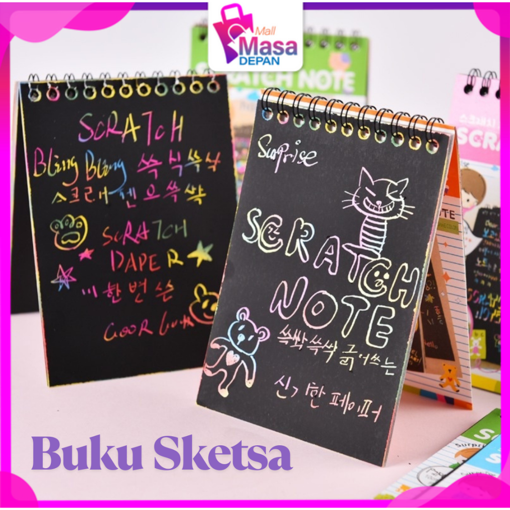 MMD สีสัน Sketch Book Scratch Book Graffiti กระดาษ Mini การเขียน Scratch วาด DIY Scratch กระดาษหมายเ