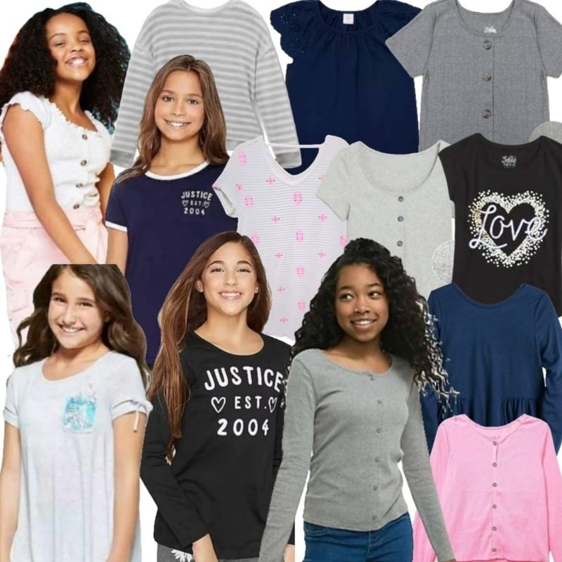 เสื้อยืดเด็กผู้หญิงท็อปส์ ขนาด 4, 6, 7, 10, 12, 14, 16, 18, 20 ปี JTC, WN, SO