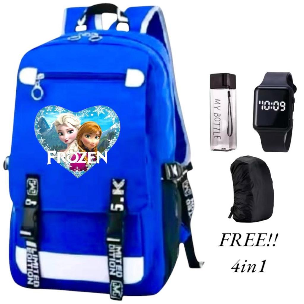 Girls Fashion School Backpack Character FROZEN Style Motif 0118 กระเป๋าเป้เด็ก Unisex 4in1 Elementar