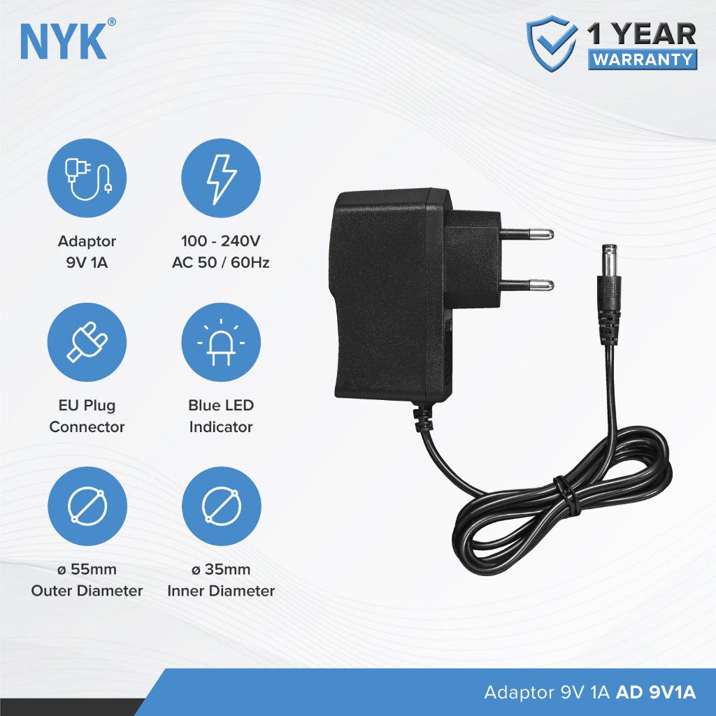 NYK ADAPTER 9 โวลต์ 1 Ampere AD 9V1A