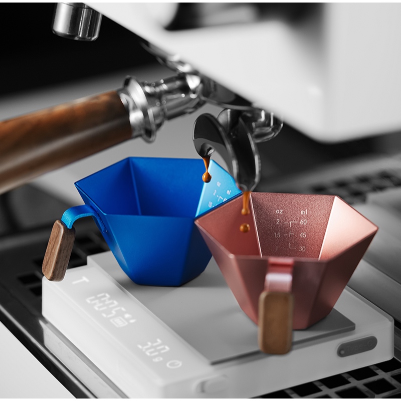 Trasti x MHW-3BOMBER Prism Series ถ้วยตวง 100ML อลูมิเนียมด้ามไม้เอสเปรสโซกาแฟถ้วยตวง Shot ถ้วยแก้วค
