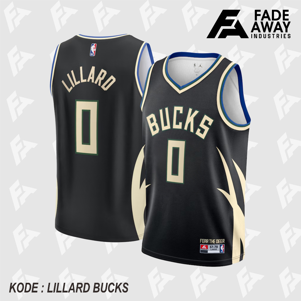 LILLARD 0 BUCKS BLACK BASKETBALL JERSEY