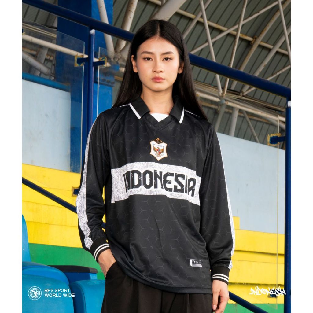 Rfs Sport Jersey อินโดนีเซียคอปกแขนยาวโพลีเอสเตอร์ (สีดํา) - เสื้อผู้ใหญ่