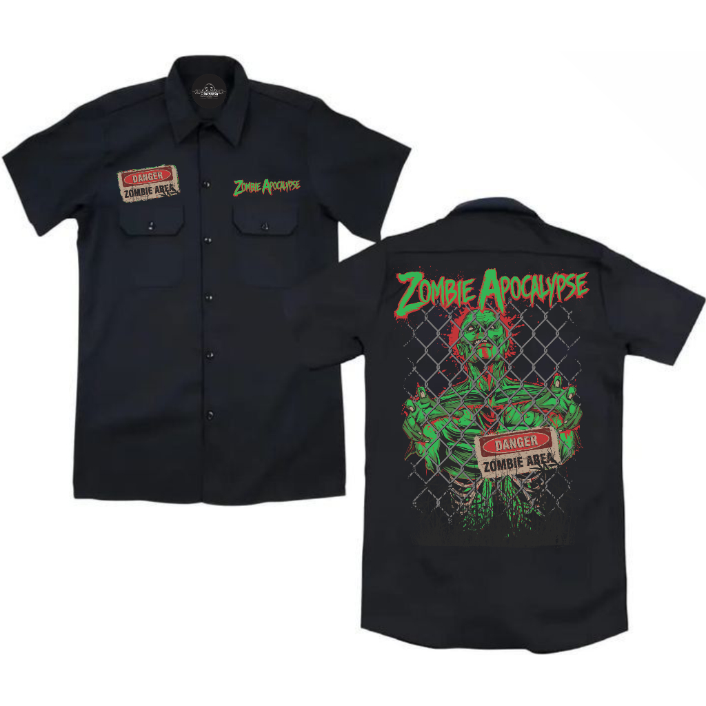 KEMEJA Dand Workshirt Zombie Apocalypse Dangers PDH Work Shirt