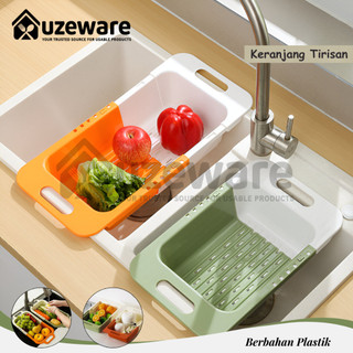 Uzeware Keranjang Cuci Sayur | Tirisan Air Serbaguna untuk Wastafel Tirisan Sayur Buah Bisa Diperpanjang, Cocok untuk Cuci & Tiriskan Sekaligus