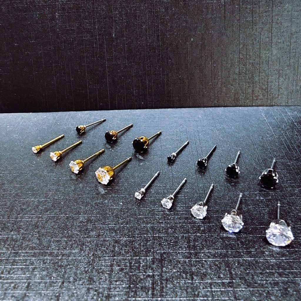 ANTI-RUST TITANIUM ZIRCON STITCH EARRINGS / TITANIUM ZICRON EARRINGS / TITANIUM ZICRON GEM EARRINGS