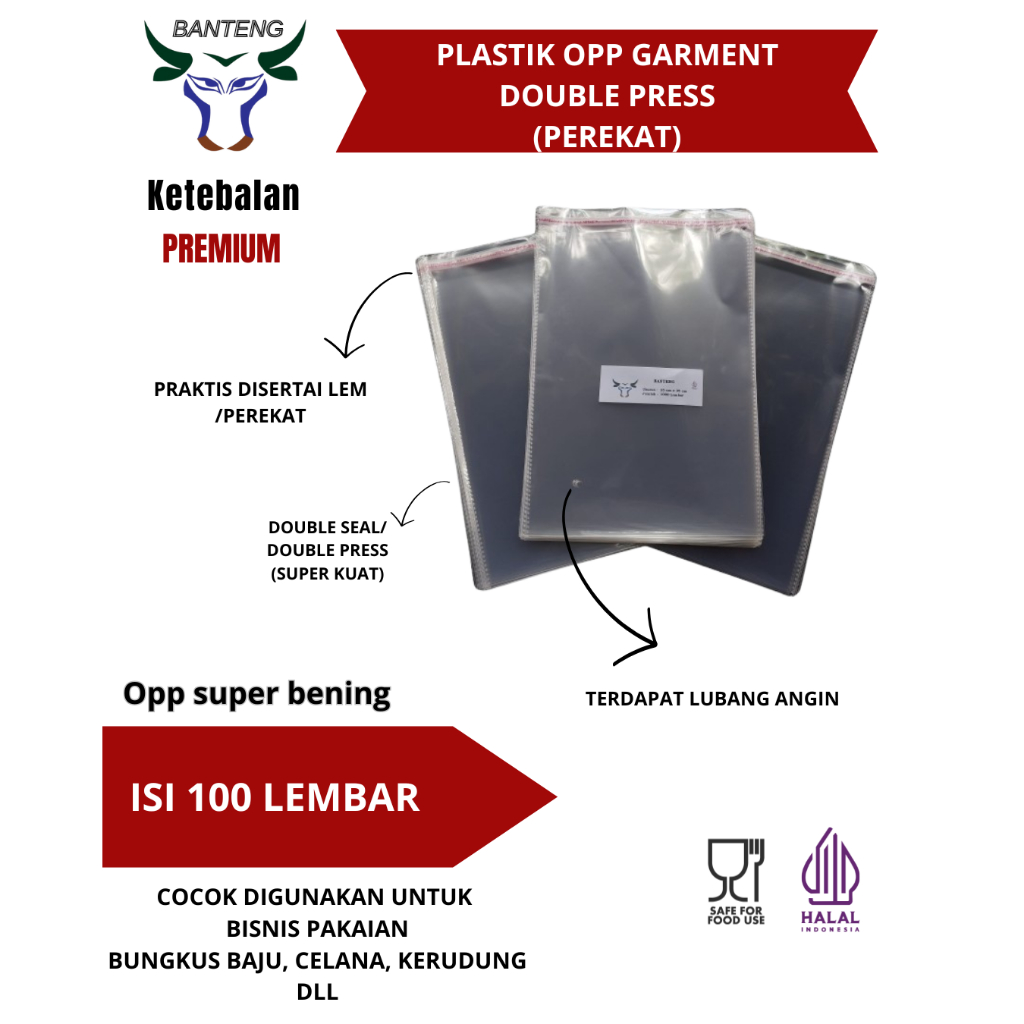 OPP Plastic Bull Garment Double Seal/Double Press + Vent ขนาดต่างๆ ความหนา 02 และ 07