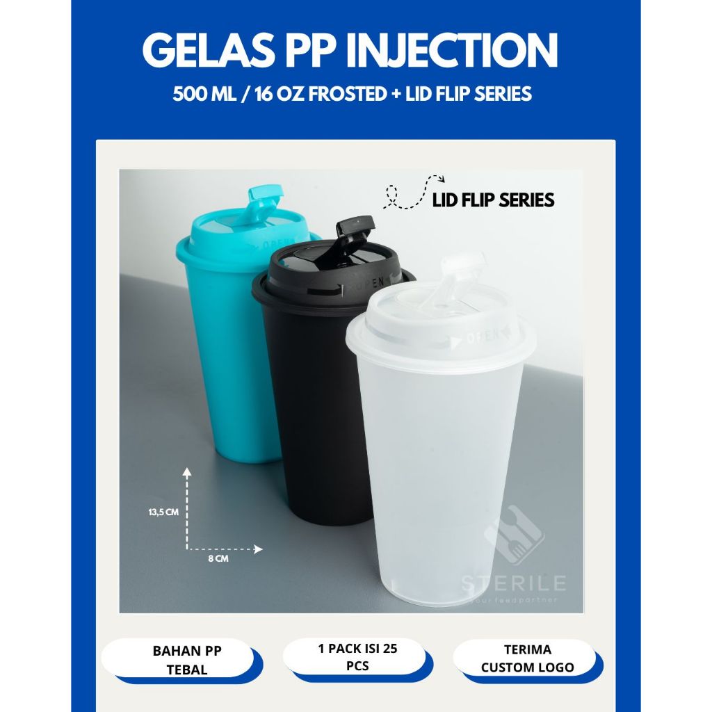 PP THINWALL GLASS 16 OZ / 500 ML FLAT OVAL FROSTED FLIP LID / PP GLASS 16 OZ SUPER QUALITY