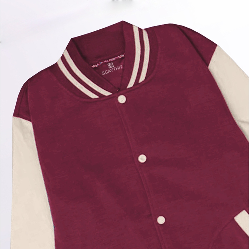 Hot deal scaythit - ธรรมดาครีมมารูน unisex varsity Jacket (ชาย-หญิง) ปุ่ม varsity Jacket