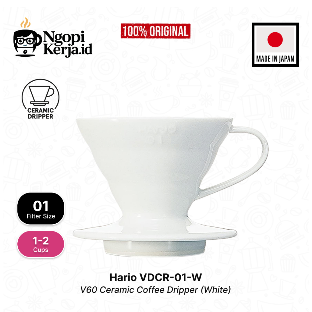 Hario V60 Ceramic Coffee Dripper VDCR-01-W 1 ถึง 2 ถ้วย - 01 สีขาว