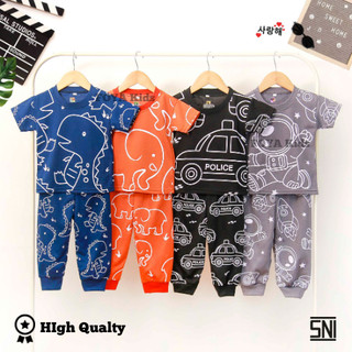 FOYA Kids - Setelan Anak Motif Abstrak usia 0-6 Tahun/Setelan Pajamas Anak/Setelan Baju tidur Motif Animal/Mobil/Astronot/Dino