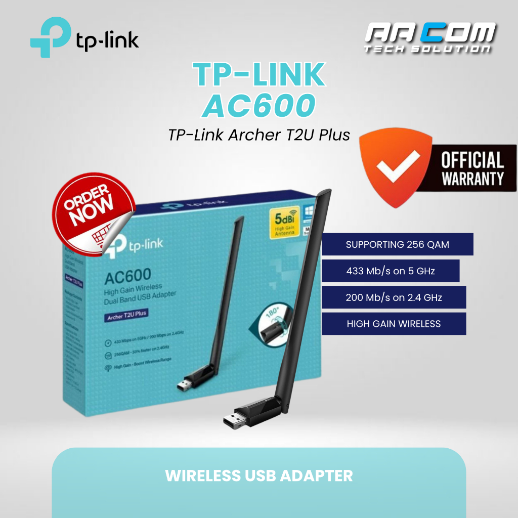 TP-LINK AC600 HIGH GAIN WIRELESS DUALBAND อะแดปเตอร์ USB ARCHER T2U PLUS