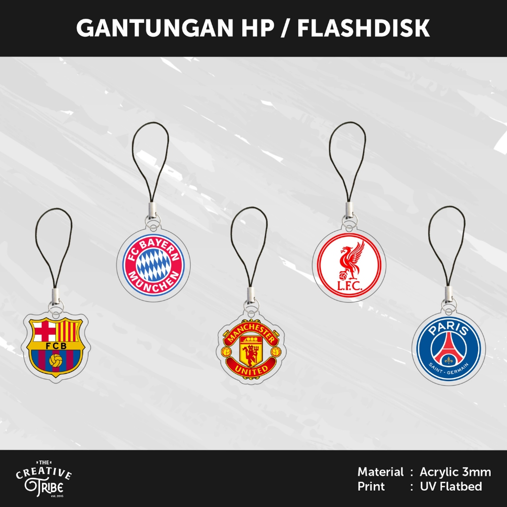 GANTUNGAN HP Hanger / Flashdisk Bracelet Pendant - 3mm Acrylic Ball Club - USB Football Mobile Phone