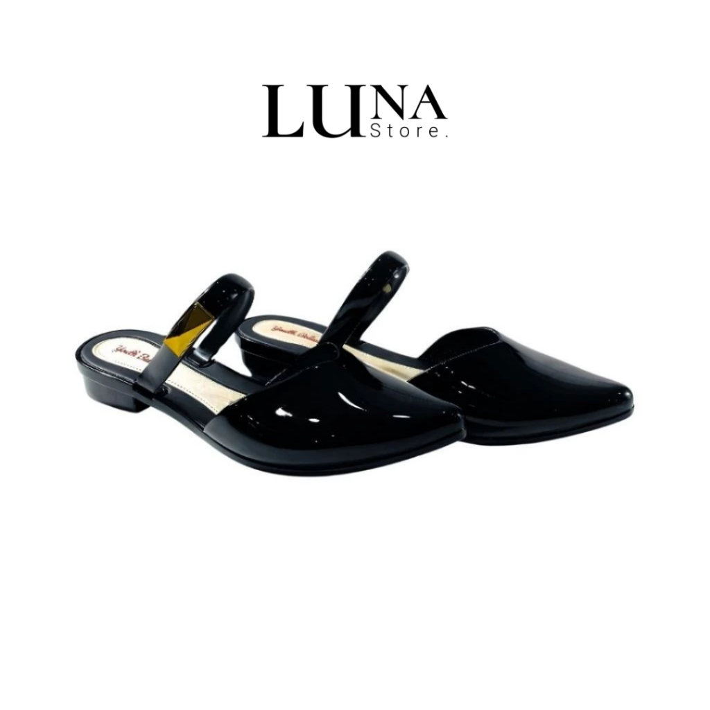 รองเท้าทํางานผู้หญิงนําเข้าหรูหรามันวาว, รองเท้าส้นแบนอินเทรนด์, รองเท้าแตะยาง Jelly Balance L633-7