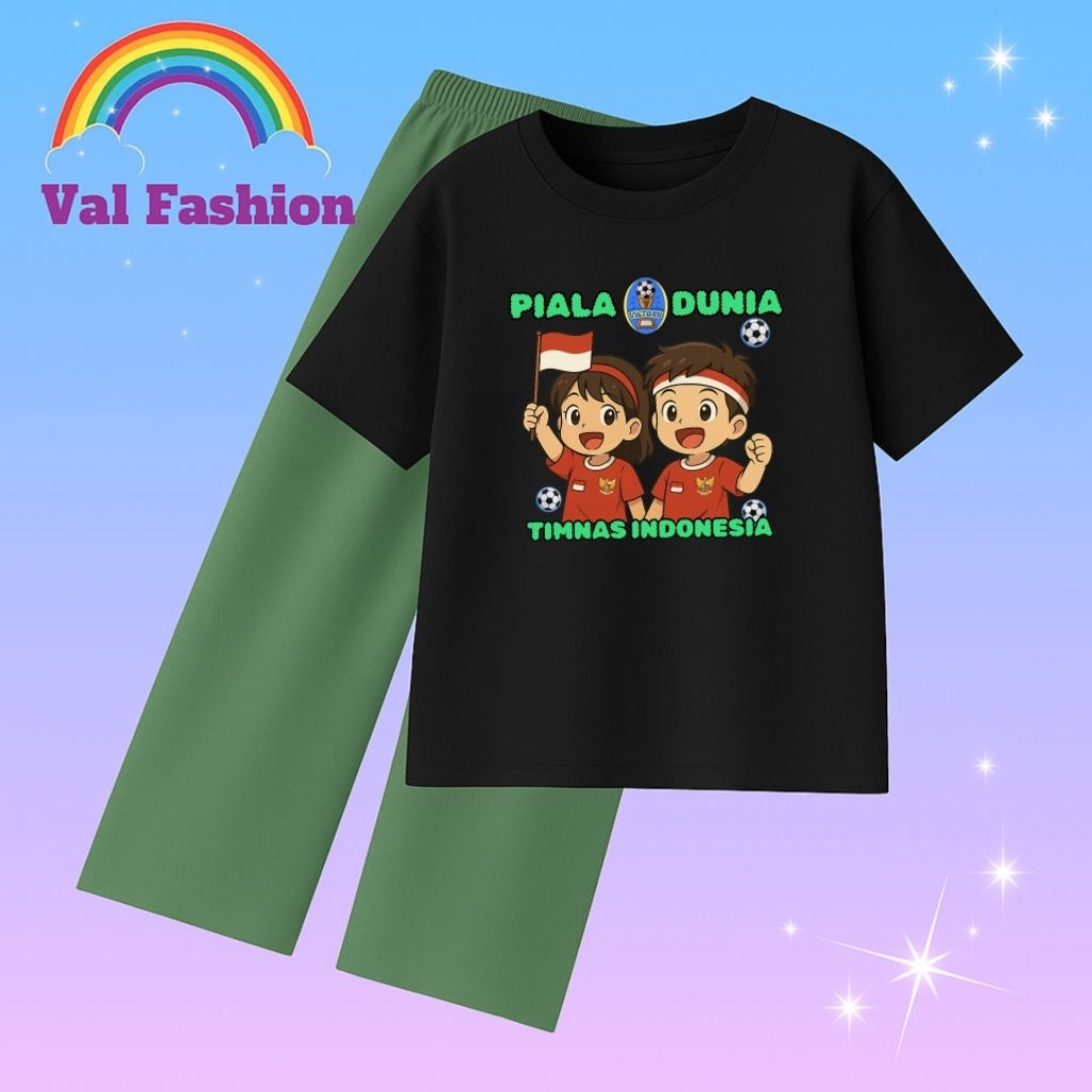 HIJAU ชุดเสื้อยืดทีมชาติอินโดนีเซียสําหรับเด็กผู้หญิง 5-12 ปีและ Voxy Sage Green Culottes