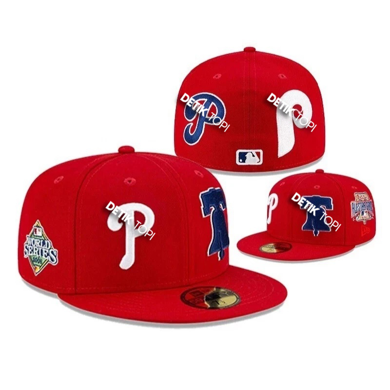 MERAH Philadelphia Phillies หมวกติดตั้งสีขาวสีแดงโลโก้ทั้งหมดเย็บปักถักร้อย Build Up Caps