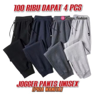 PAKET 4 PCS 100 Ribu Celana Jogger Panjang Dewasa Sport Uniseks Bahan Babyterry Melar Pria Wanita