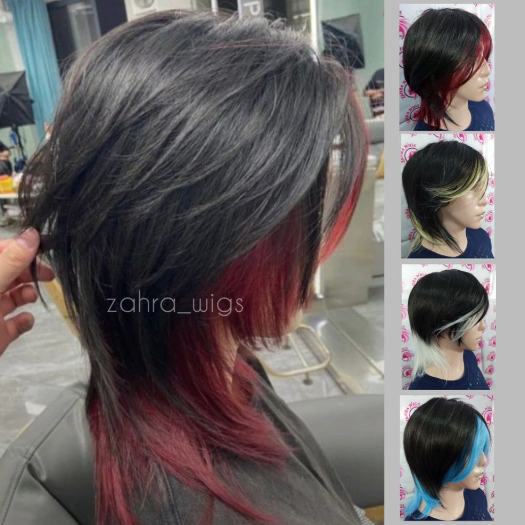 KOREAN MENS WIG SHORT HAIR MULLET STYLE CURTAIN DEEP COLOR COOL