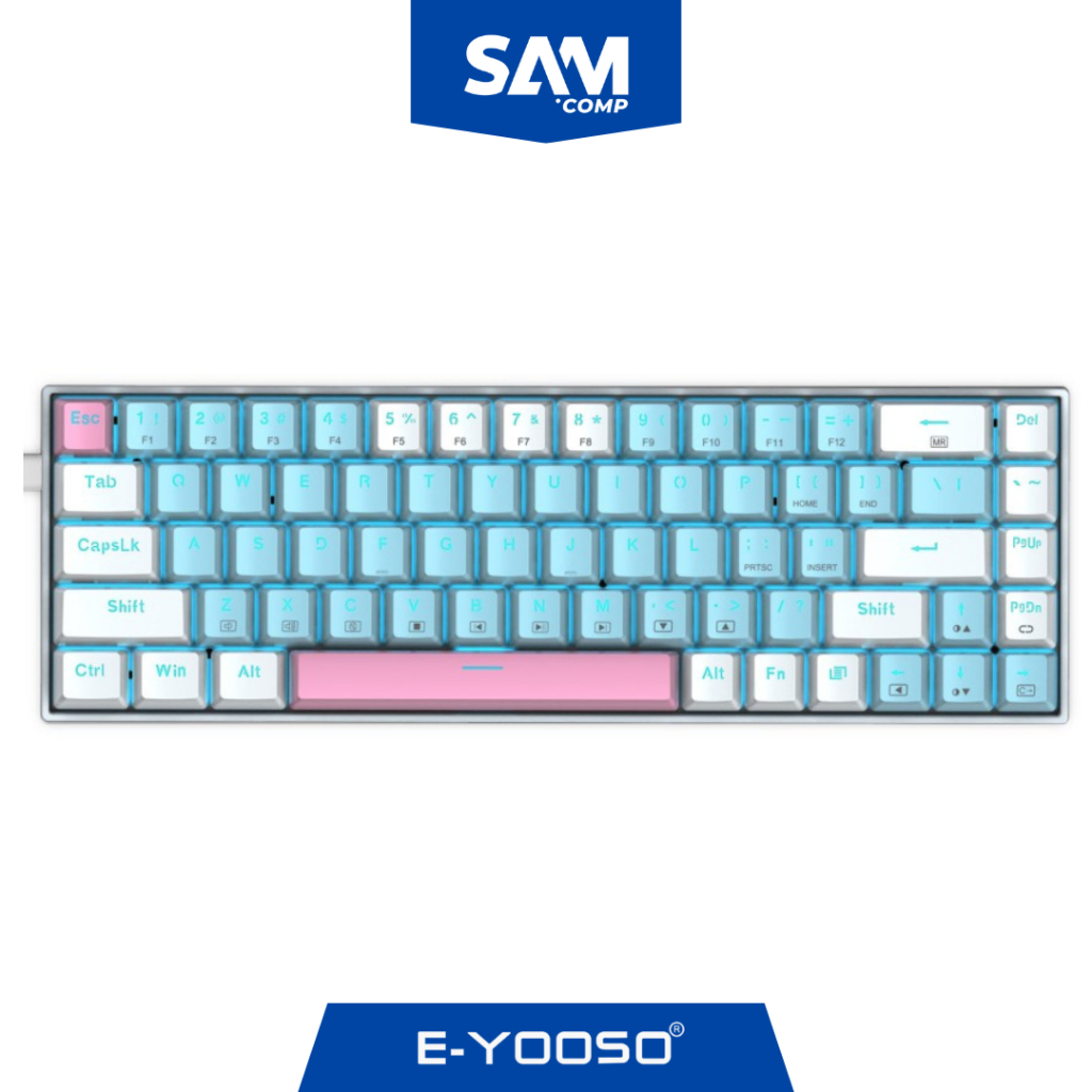 E-YOSO Z686 BLUE WHITE PINK KEYCAPS MONOCHROME HOTSWAP MECHANICAL - สวิตช์สีแดง