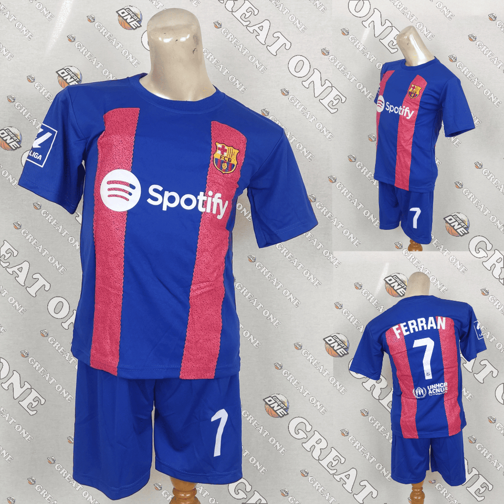 Merah Barca Home ชุดเสื้อฟุตบอลเด็ก 2023-2024 น้ําเงินแดง