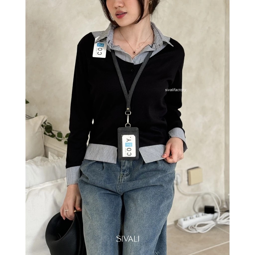 KEMEJA SIVALI Yuki Stripe Collar - เสื้อเชิ้ตชั้นลายทาง - เสื้อเชิ้ตแขนยาวผู้หญิง | 075