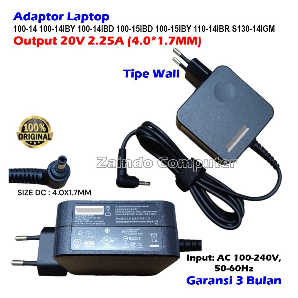 LENOVOO ADAPTER 20V 2.25A (4.0*1.7MM) 330-14IKB 330-14AST 330-15IGM 330-15ARR 330-15IKB 330-15AST 33