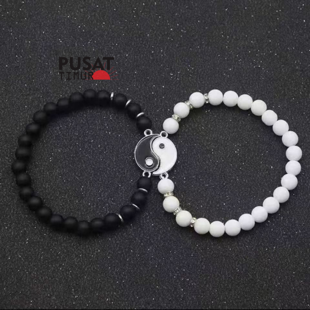 Yin Yang Magnetic Stone Bead Couple Bracelet Unisex Couple Creative Pendant ล่าสุด | EAST CENTER GC2