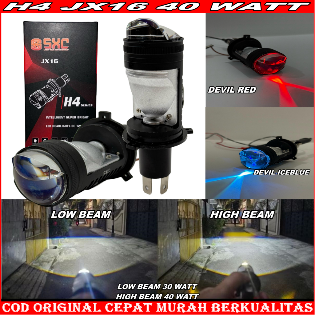 CAHAYA ORIGINAL H4 LED JX16 40 WATT HEADLIGHT ใหม่ UPGRADE PREMIUM ยี่ห้อ SXC HIGH LOW AC DC H4 MINI