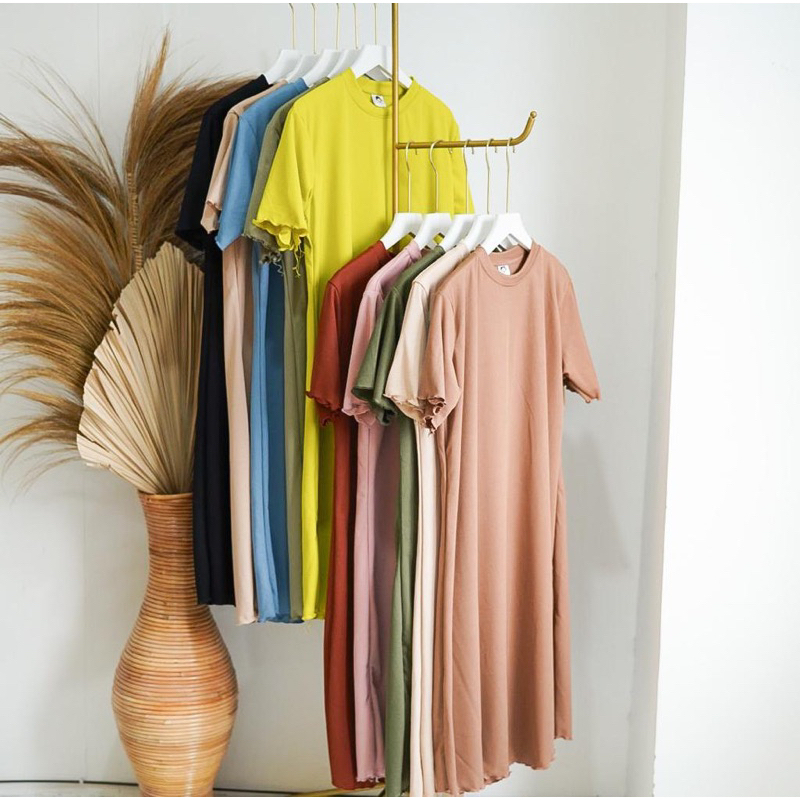 ZETERINDO - RIANA KNIT DRESS WITH DRESS / PREMIUM RIB WOMENS DRESS / PLAIN MIDI DRESS สําหรับผู้หญิง