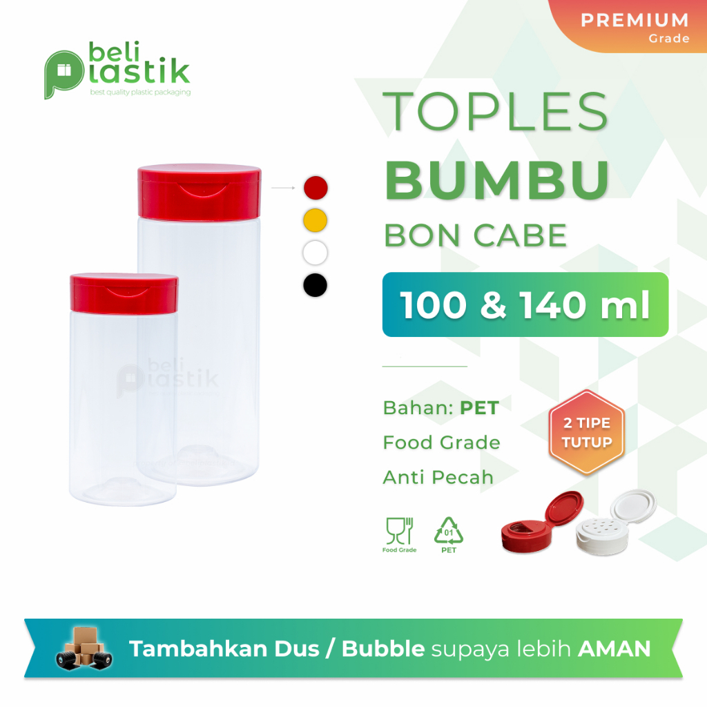 Boncabe Jar 140 ml เครื่องปรุงรสครัวขวดพริกไทย Koramik พลาสติกรอบขนาดใหญ่หลุมเล็กโรย 140ml