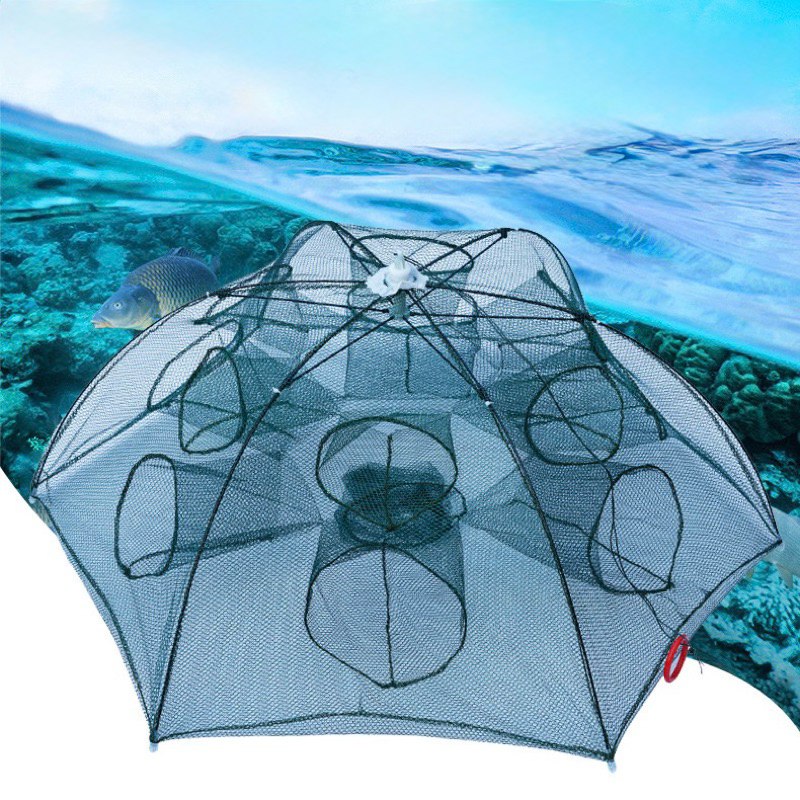 ปลา TRAP NET UMBRELLA TRAP 8 HOLES FISHING NET TOOL สําหรับ SHRIMP, CRAB, CATFISH, LOBSTER