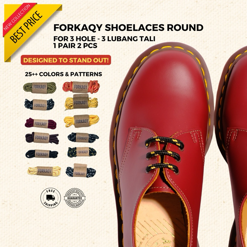 FORKAQY Docmart เชือกผูกรองเท้า 3 หลุม | Docmart เชือกผูกรองเท้า 3 หลุม 3 หลุม 65 ซม. ลูกไม้กลม | | รองเท้าโลฟเฟอร์เชือกผูกรองเท้า Boot Laces Docmart เชือกผูกรองเท้าเจาะ