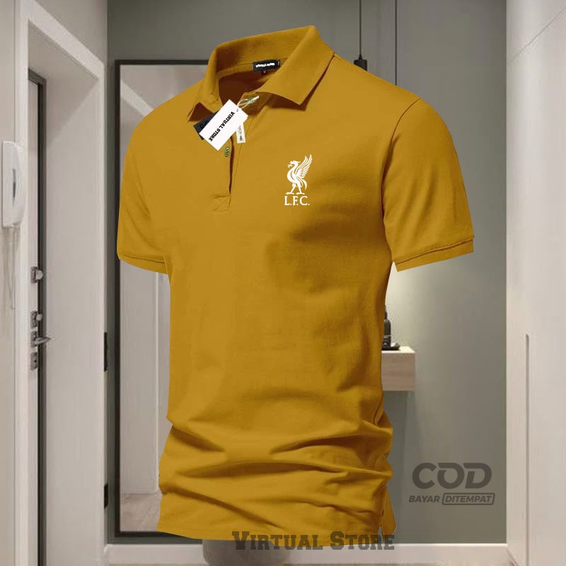 เสื้อโปโลคอปก เสื้อโปโล Lfc Text Logo เสื้อยืดคอปกผู้ใหญ่สีขาว / เสื้อยืดโปโลผู้ชาย Unisex