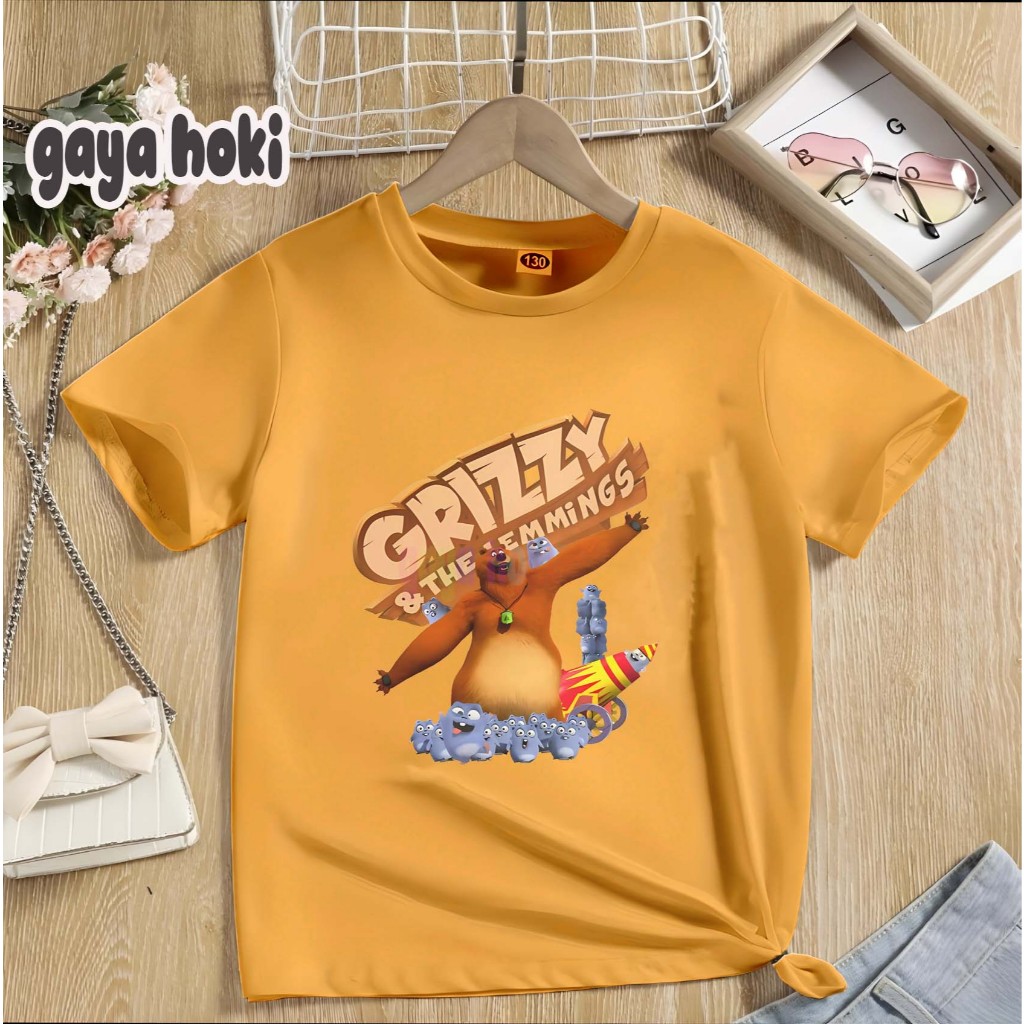 เสื้อยืดเด็กพร้อมรูปภาพเคลื่อนไหว Grizzy & The Lemmings วัสดุพรีเมี่ยมสําหรับทั้งชายและหญิง