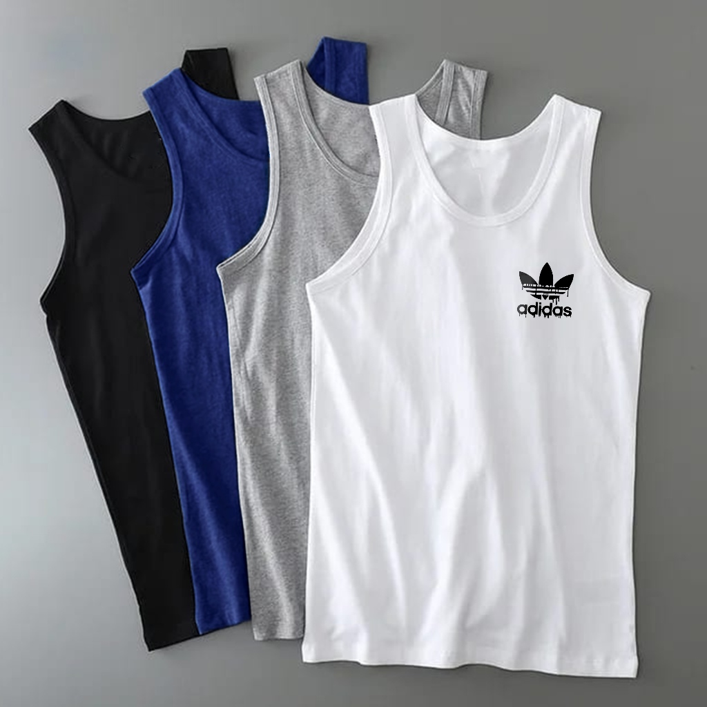 เสื้อสายเดี่ยวผู้ชายพิมพ์ลายโลโก้ เรียบง่าย แพ็กคู่