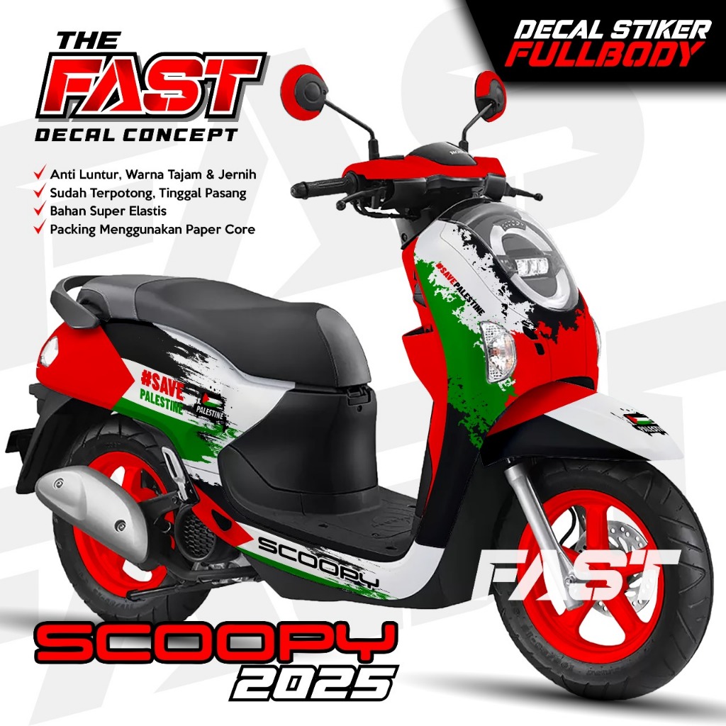 SCOOPY 2025 สติกเกอร์รูปลอกร่างกายเต็มรูปแบบ PALLESTINE MOTIF สามารถปรับแต่งได้